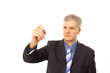 isolated businessman drawing in a transparent glas
