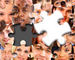 Group of business people in pieces of a puzzle