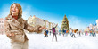 Photo: Smiling women represent a Christmas tree Smiling women represent a Christmas tree
