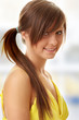 Photo : Beautiful brunette girl in yellow dress Beautiful brunette girl in yellow dress