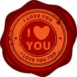 Wax seal with the word I love you inside