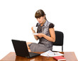 businesswoman with cap of coffee and laptop