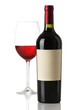 Red wine bottle with and empty label and glass Red wine bottle with and empty label and glass