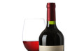 Red wine bottle with and empty label and glass Red wine bottle with and empty label and glass