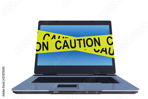 Illustration: laptop computer with caution line around screen laptop computer with caution line around screen