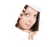 Girl is looking through a hole