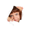 Girl is looking through a hole