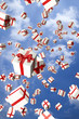 Lots of white gift boxes flying in the air Lots of white gift boxes flying in the air
