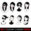 Vector set of beautiful girl faces