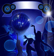 Disco Party on blue background with sexy girls shapes