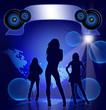 Fashion Party on blue background with sexy girls