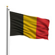 Illustration: Flag of Belgium waving in the wind in front of white background Flag of Belgium waving in the wind in front of white background