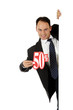 Man, fifty percent discount sign