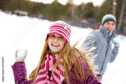 Photo: Playing snowballs Playing snowballs