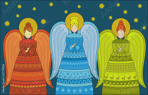 Vektor: Three Angels Greeting Card Three Angels Greeting Card