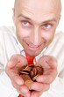 Businessman with pile of coins