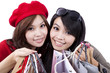Two Beauty shopping sisters isolated