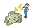 The businessman is watering a cabbage consisting from money The businessman is watering a cabbage consisting from money