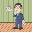 The businessman is looking at the error in the calendar The businessman is looking at the error in the calendar