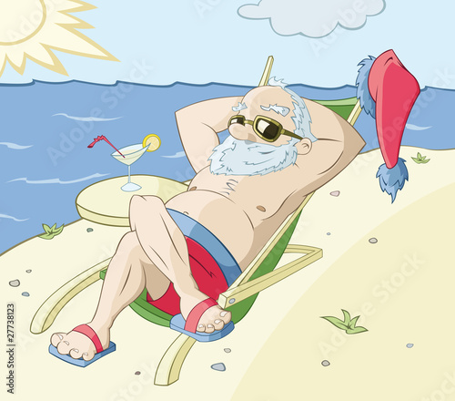 Vector: Santa Claus has a rest on a beach Santa Claus has a rest on a beach