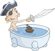 Pirate is playing with little ship in the tub Pirate is playing with little ship in the tub