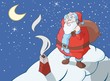 Huge Santa Claus is thinking how to get through narrow flue Huge Santa Claus is thinking how to get through narrow flue