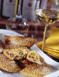 bacon cake and a glass of white wine