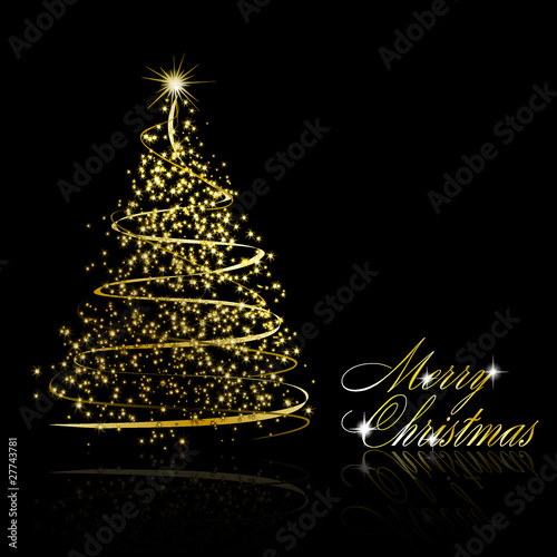 Vektor: Abstract golden christmas tree on black background Abstract golden christmas tree on black background