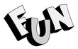 Vector: Retro patterned 3D cartoon text FUN on white background Retro patterned 3D cartoon text FUN on white background