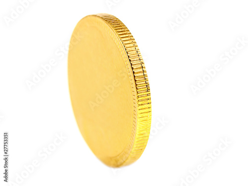 Photo: gold chocolate coin isolated on white background gold chocolate coin isolated on white background