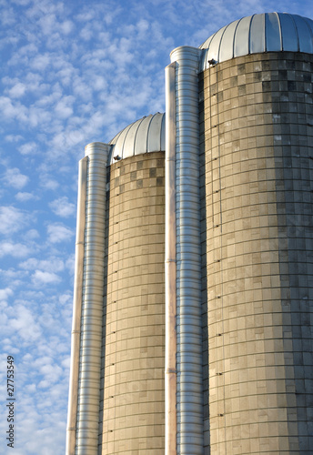 Photo: Two Concrete Stave Silos Two Concrete Stave Silos