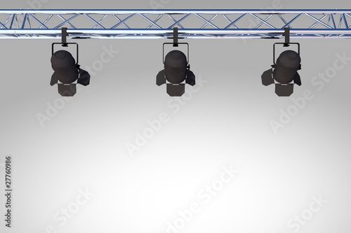 Illustration: black spotlights lighting grey background black spotlights lighting grey background