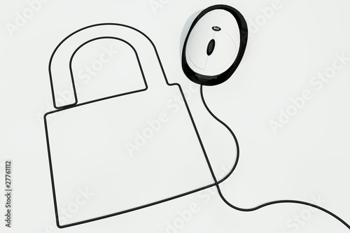 Illustration: lock drawn with computer mouse wire lock drawn with computer mouse wire