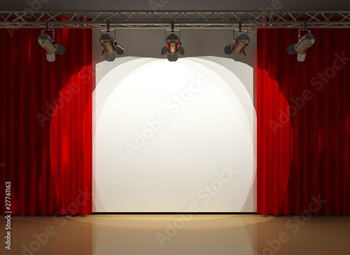 Illustration: stage with stage lighting and red curtains stage with stage lighting and red curtains