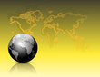 Neon world map with globe. Vector illustration