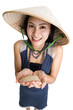 woman with rice in her hands