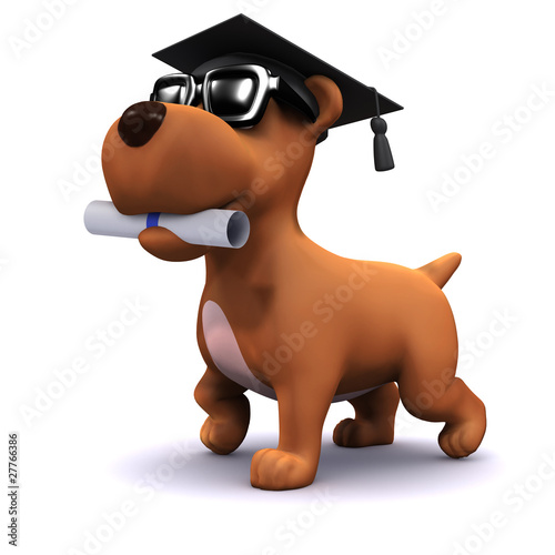 Illustration: 3d Small dog graduates from puppy school 3d Small dog graduates from puppy school