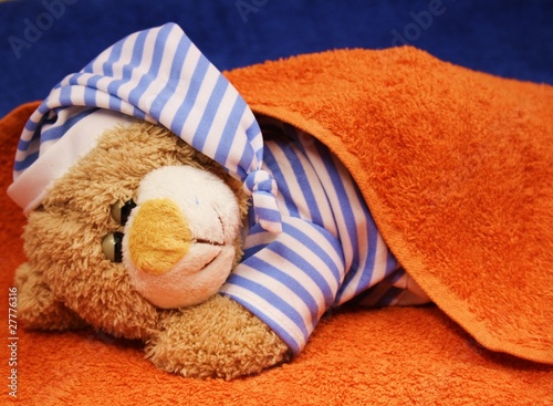 Foto: Teddy im orangen Bett Teddy im orangen Bett