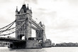 A black and white view of the famous Tower Bridge