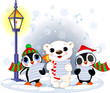 Christmas carolers –  polar bear and two penguins