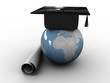 Master's cap for graduates in the globe. 3D Master's cap for graduates in the globe. 3D
