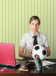 businesswoman watching soccer competitions