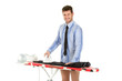 Young caucasian man ironing