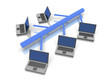 rendered concept of a linear bus with laptops