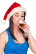 Beautiful girl with Christmas hat providing