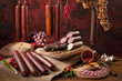 A composition of different sorts of sausages A composition of different sorts of sausages