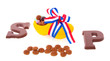 gingernuts and chocolate alphabet letters in decorated clog for