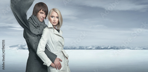 Photo: Handsome couple in the winter scenery Handsome couple in the winter scenery
