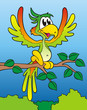 Green Parrot above Forest