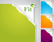 Set of teared papers with fit sign.